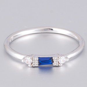 🍁 Silver Blue Chic Rectangle Round Gems Dainty Ring for Women, VIP182